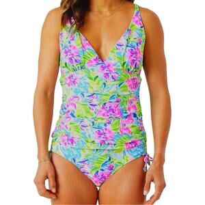 NWT Stella Parker Over the Shoulder Tankini Set in Multi Waterlily, S